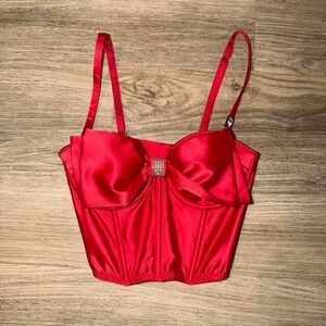 NWT Victoria Secret Dream Angels Corset Bra 32B Red Rhinestone Bow